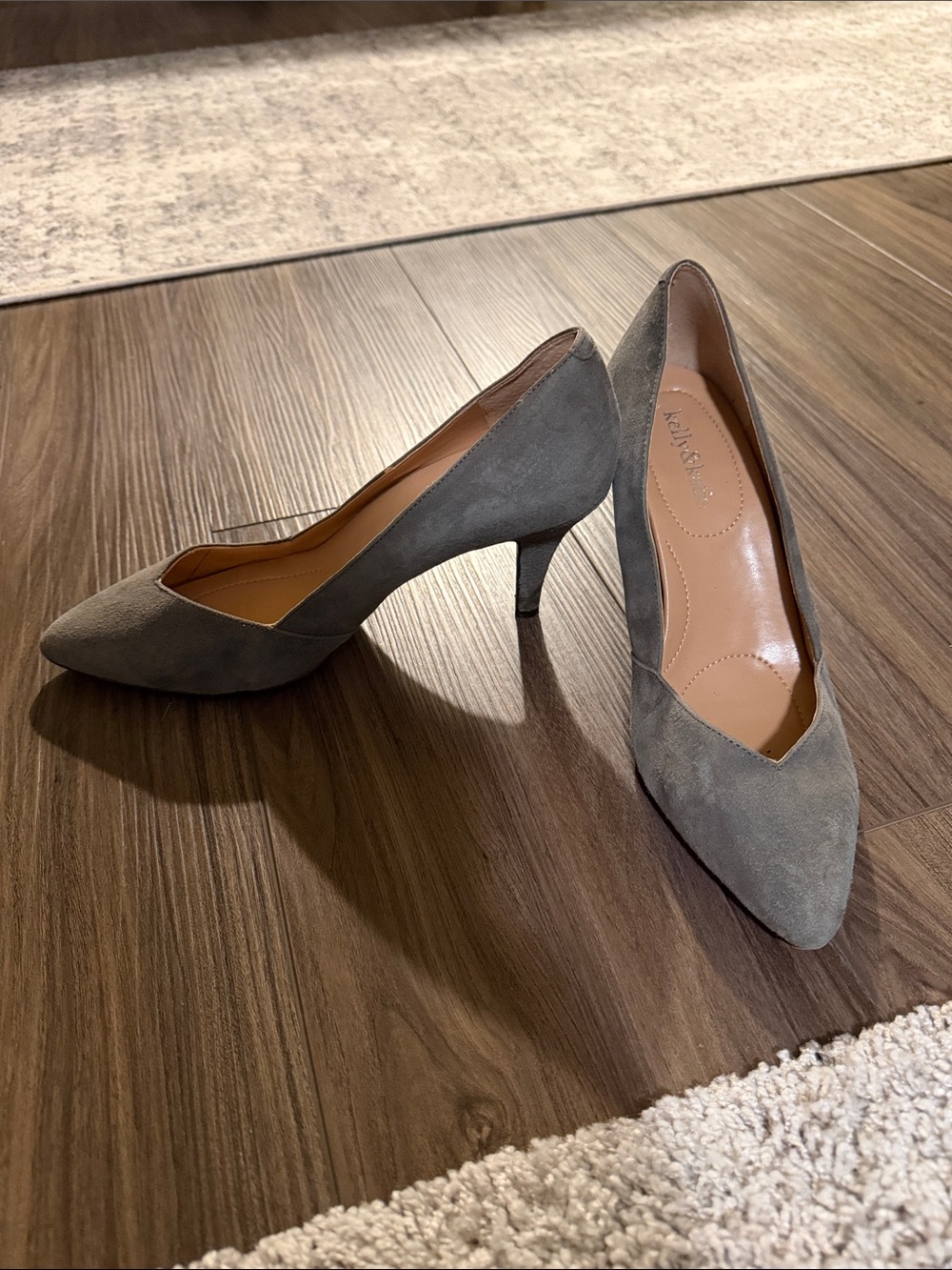 Kelly & Katie Gray Suede Pointed-Toe Kitten Heels